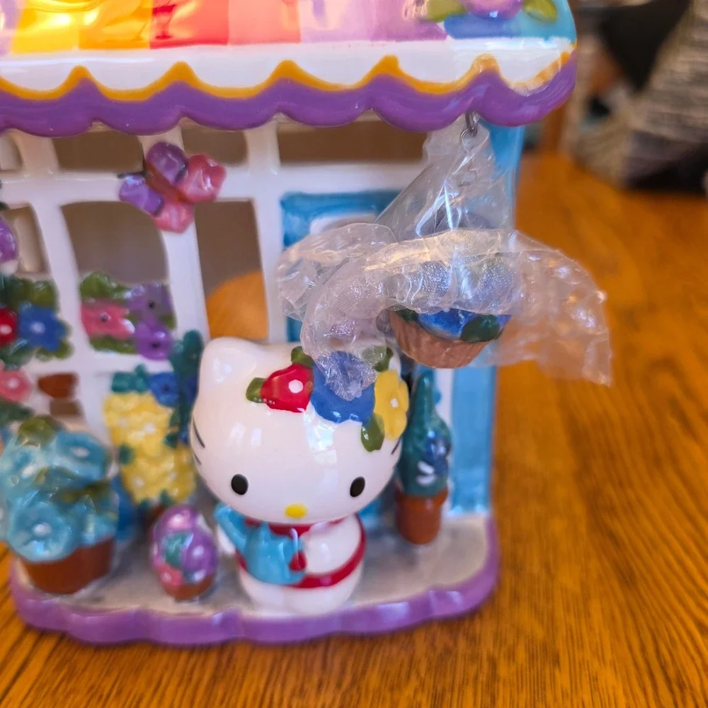 Hello Kitty Floral Garden Tea Light Candle House Holder Blue‎ Sky Ceramic